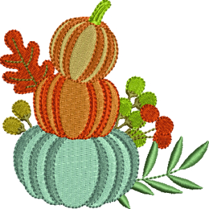 Havilah Embroidery, stack of pumpkins, oak leaves
