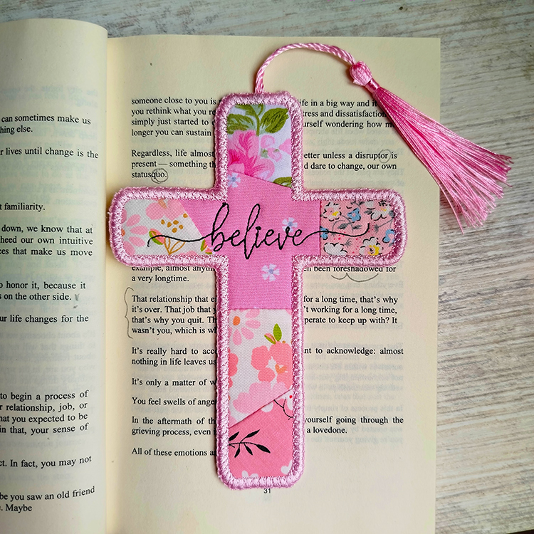 ITH Applique Believe Cross Bookmark
