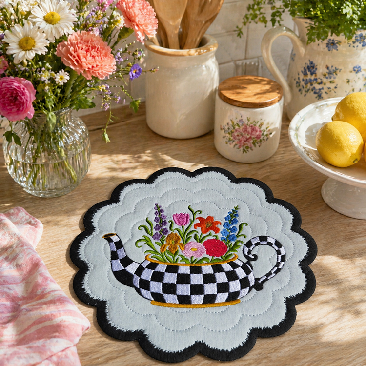 ITH Florals In Checkered Teapot