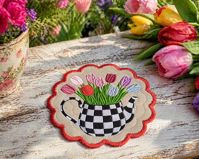 ITH Tulips In Checkered Vessel Coaster
