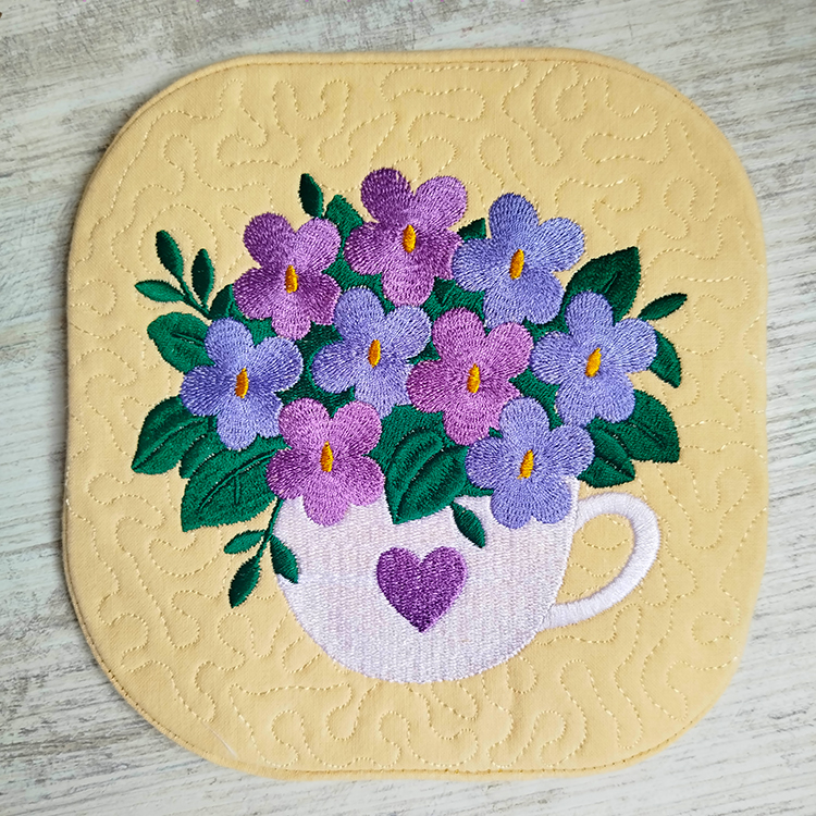 ITH Violets In Cup Coaster Or Mugrug