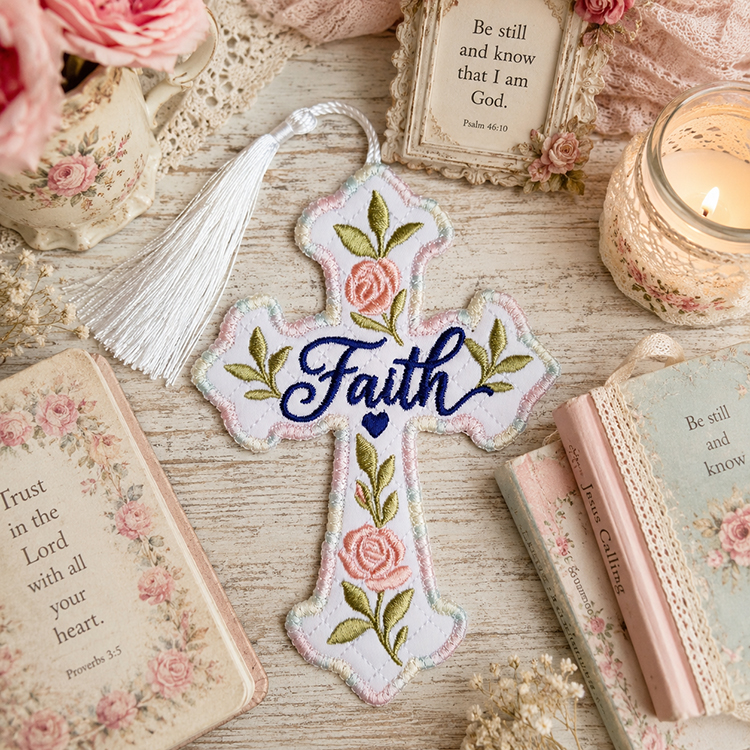 ITH Faith Cross Bookmark With Roses