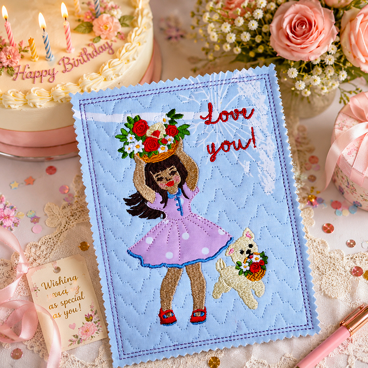 ITH Girl With Puppy And Flowers Card