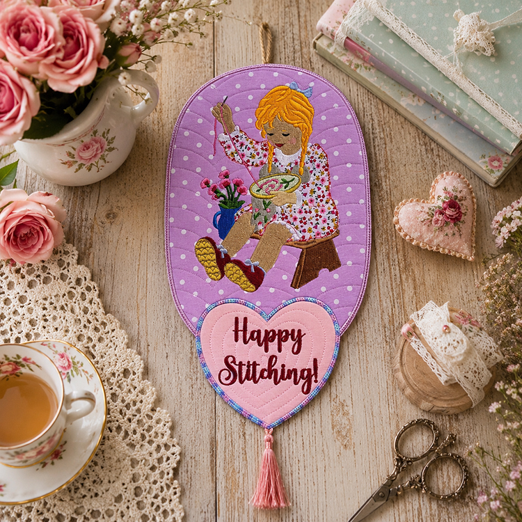 ITH Happy Stitching Sweet Girl Wall Hanger