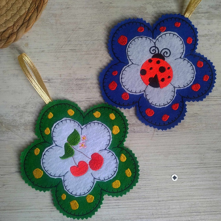 ITH Cherry And Ladybug Felt Ornaments-3