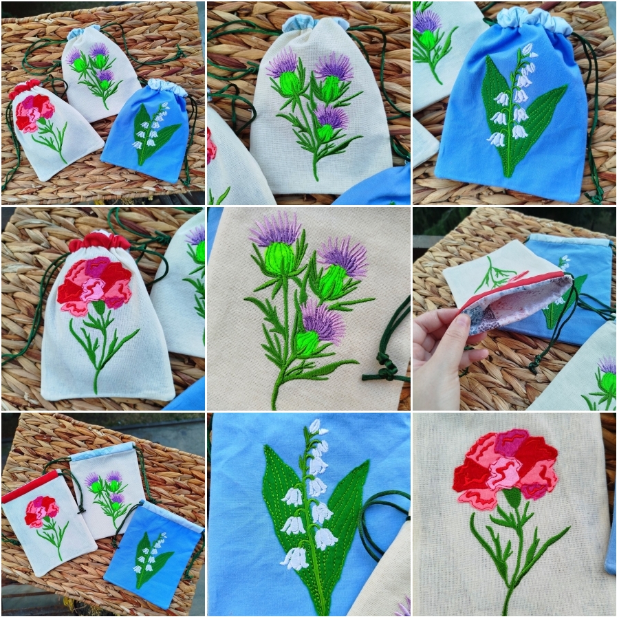 ITH Floral Applique Drawstring Bags 2