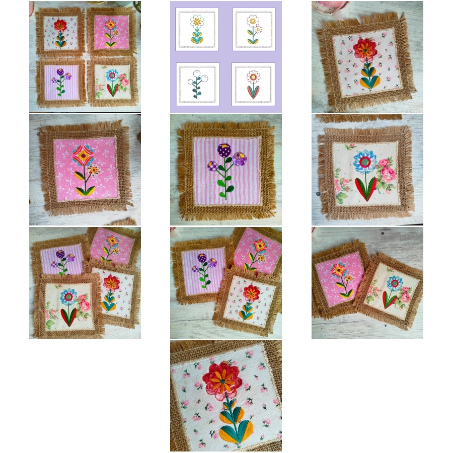 ITH Burlap Fabric Combined Floral Coasters