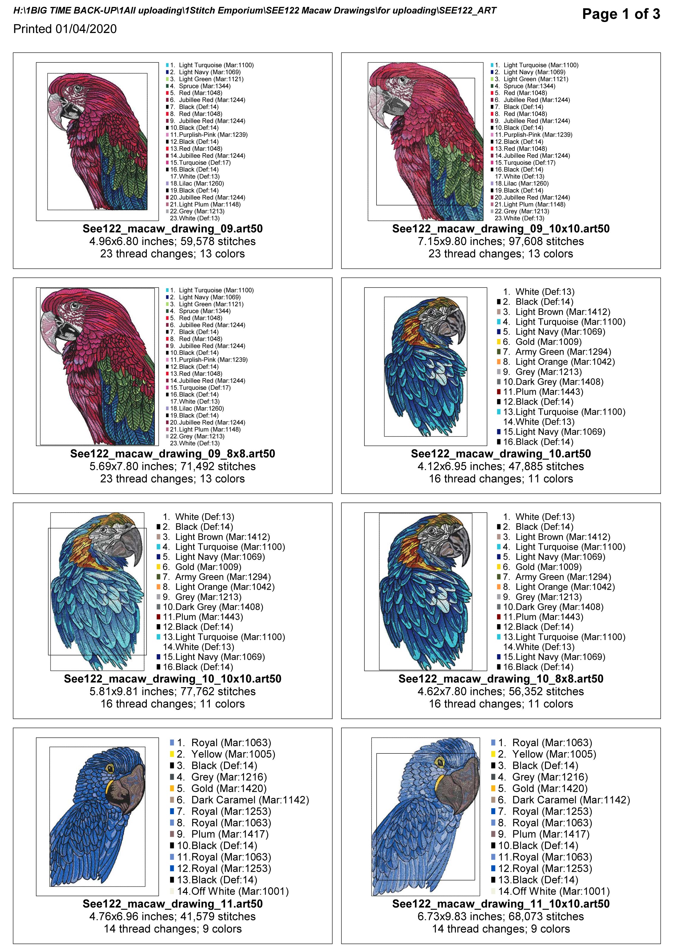 Macaw Drawings Set 2-11