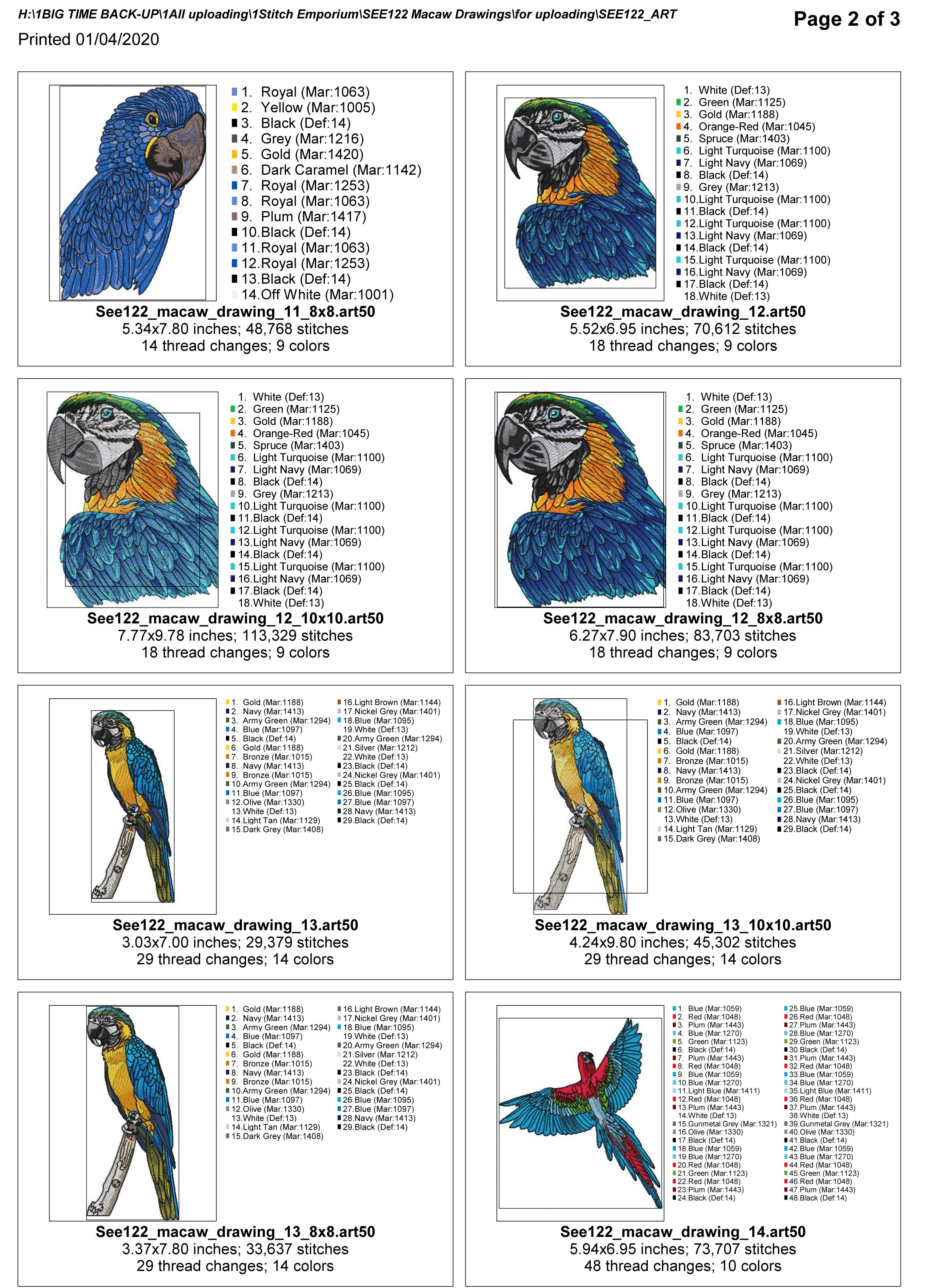 Macaw Drawings Set 2-12