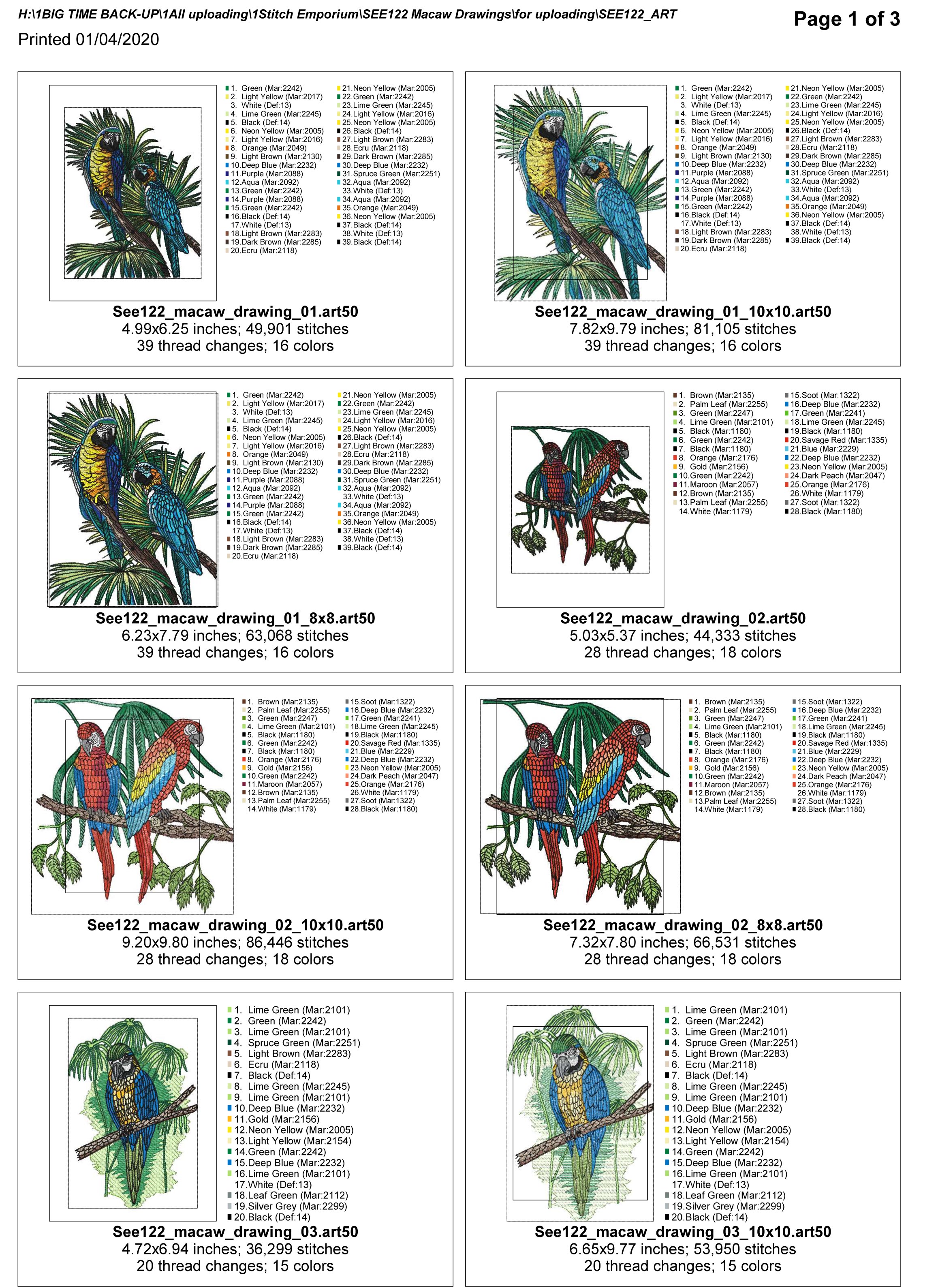 Macaw Drawings Set 1-11