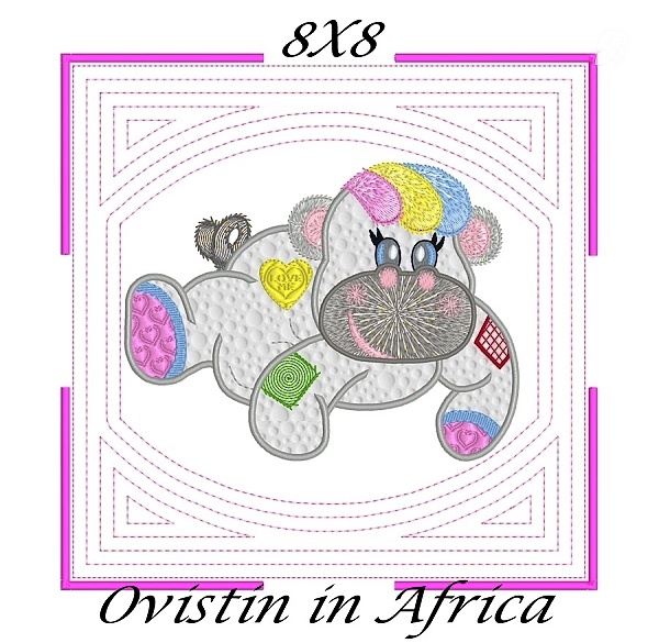 Applique Echo Baby Hippos Quilt Blocks 8x8-6