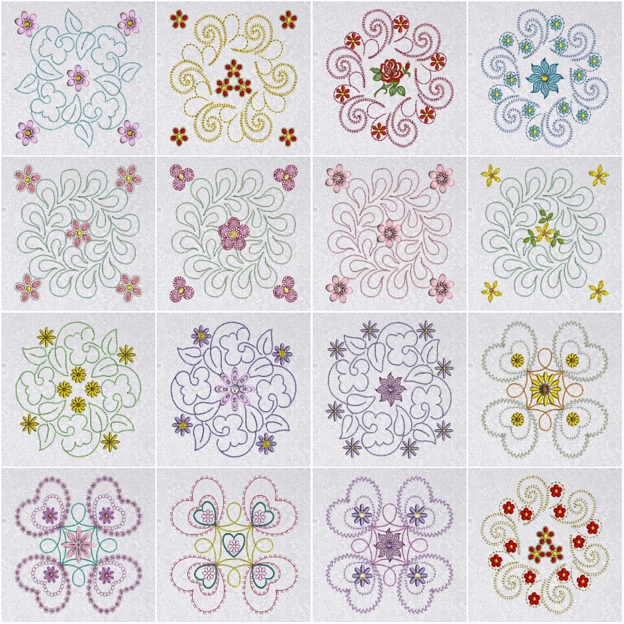 Floral Quilt Blocks 8x8 