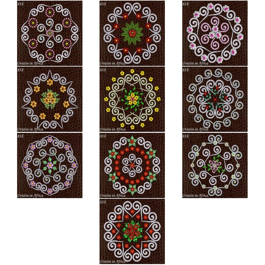 Twirly Floral Quilt Blocks 8X8  