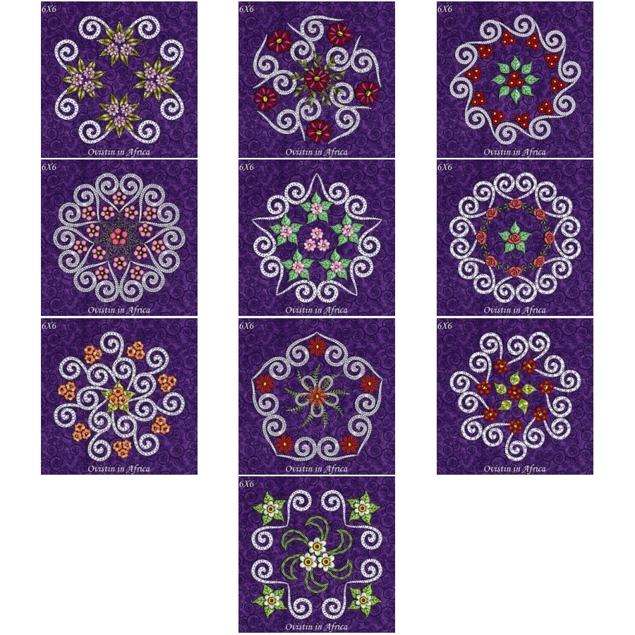 Twirly Floral Quilt Blocks 6x6 