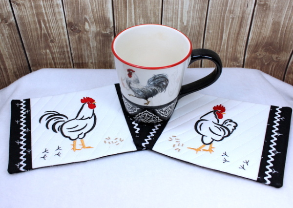 Rooster and Hen Mug Rugs -4
