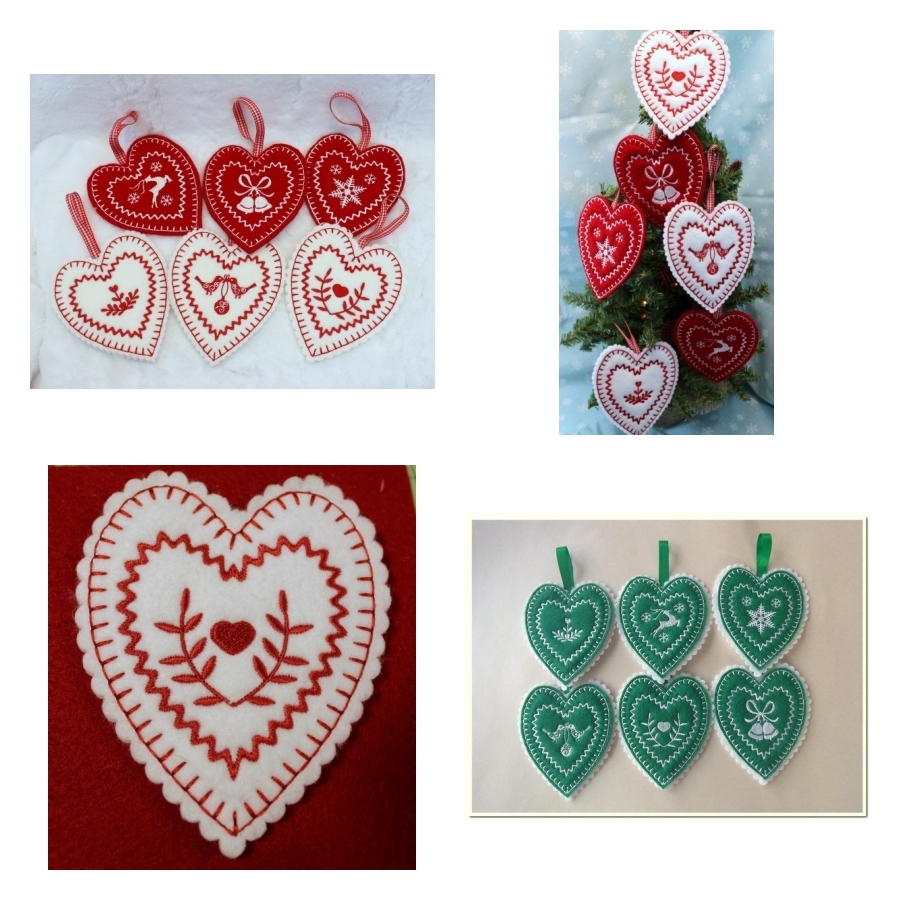 Christmas Heart Ornaments 4x4