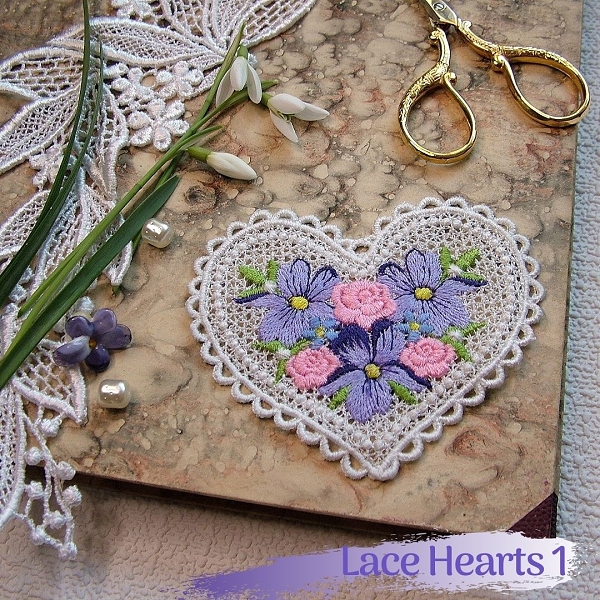 lace heart freestanding free-standing FSL violet rose bow pansy daisy