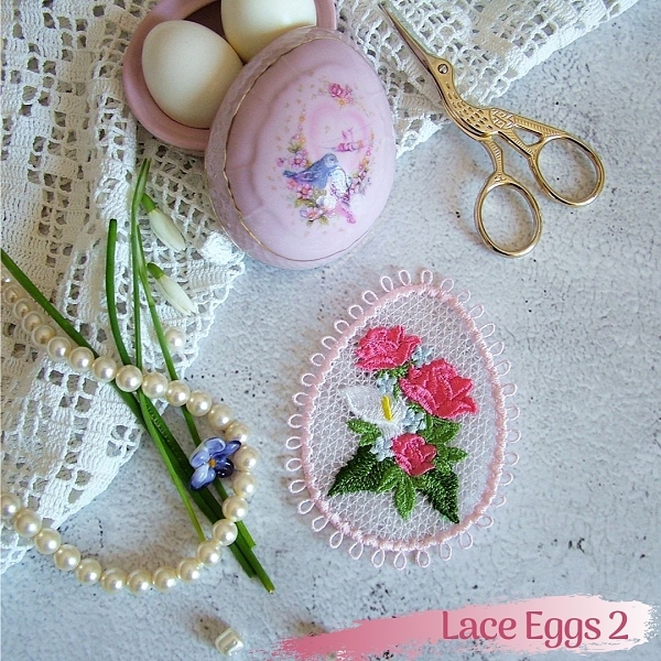 lace egg freestanding free-standing FSL easter decoration rose primrose violet flower floral