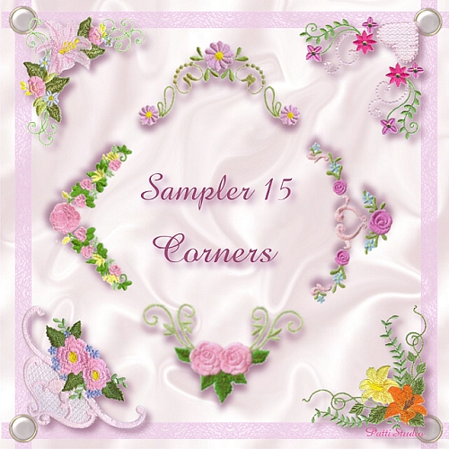 sampler, corner, flower, floral, lilly, lilie, daisy, heart, rose, dogwood