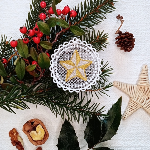 free-standing FSL lace christmas xmas holiday star ornament silver gold