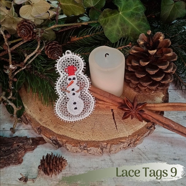 free-standing FSL lace christmas xmas holiday tag ball bauble star holly tree snowman stocking candle glove jingle bells