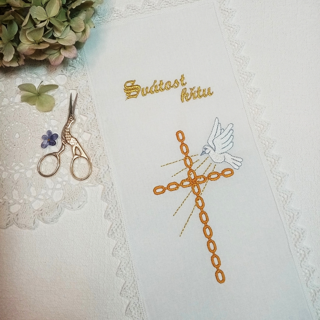 cross religion church christening flower floral violet golden silver ornament decoration 