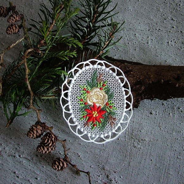 christmas lace FSL free-standing laces tree holly candle jingle bell reindeer ball bauble decoration ornament poinsettia rose