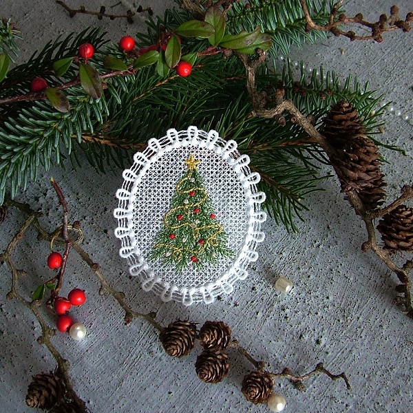 christmas lace FSL free-standing laces tree holly candle jingle bell reindeer ball bauble decoration ornament poinsettia rose