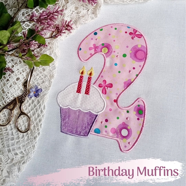 birthday number muffin applique celebration