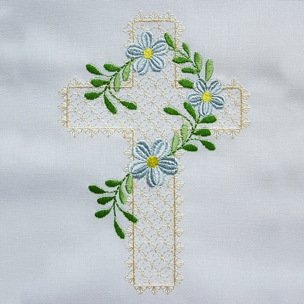cross religion religious symbol christian christening gown floral flower pansy rose ornament