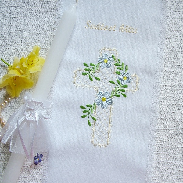 cross religion religious symbol christian christening gown floral flower pansy rose ornament