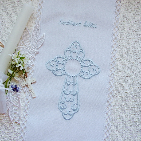 cross religion religious symbol christian christening gown floral flower pansy rose ornament