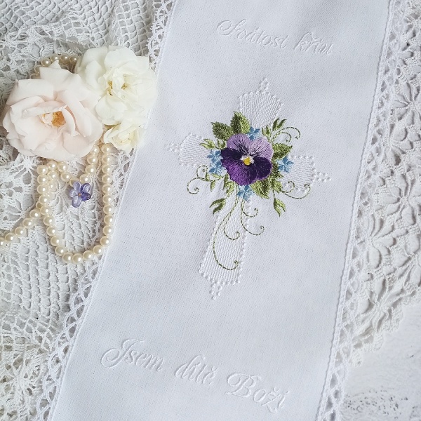 cross religion religious symbol christian christening gown floral flower pansy rose ornament