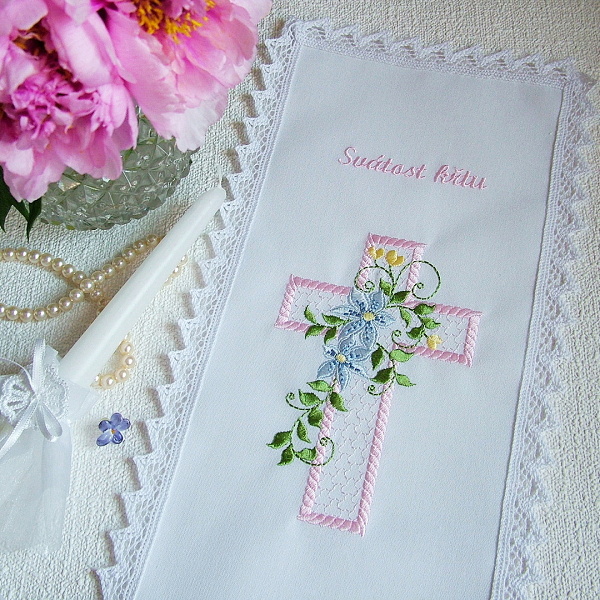 cross religion religious symbol christian christening gown floral flower pansy rose ornament