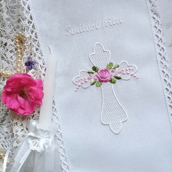 cross religion religious symbol christian christening gown floral flower pansy rose ornament