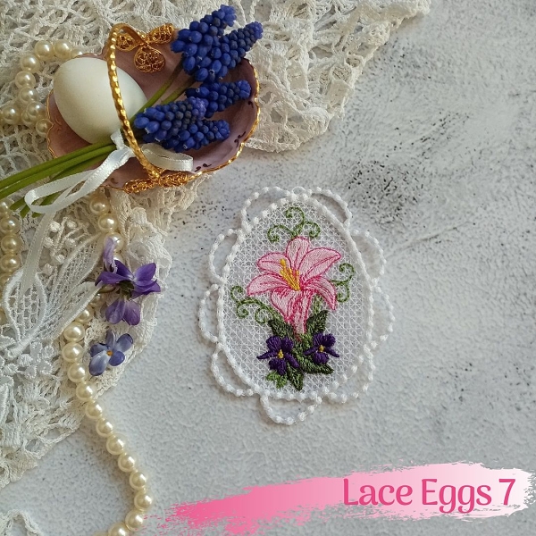 free-standing FSL lace egg flower floral rose lilly pansy violet decoration Easter