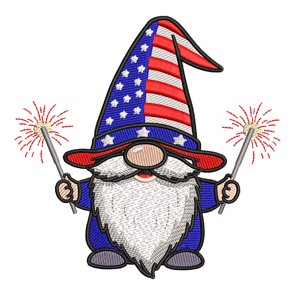 Patriotic gnome embroidery design