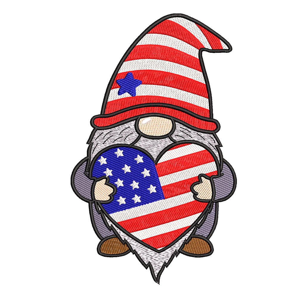 4th July gnome embroidery design
