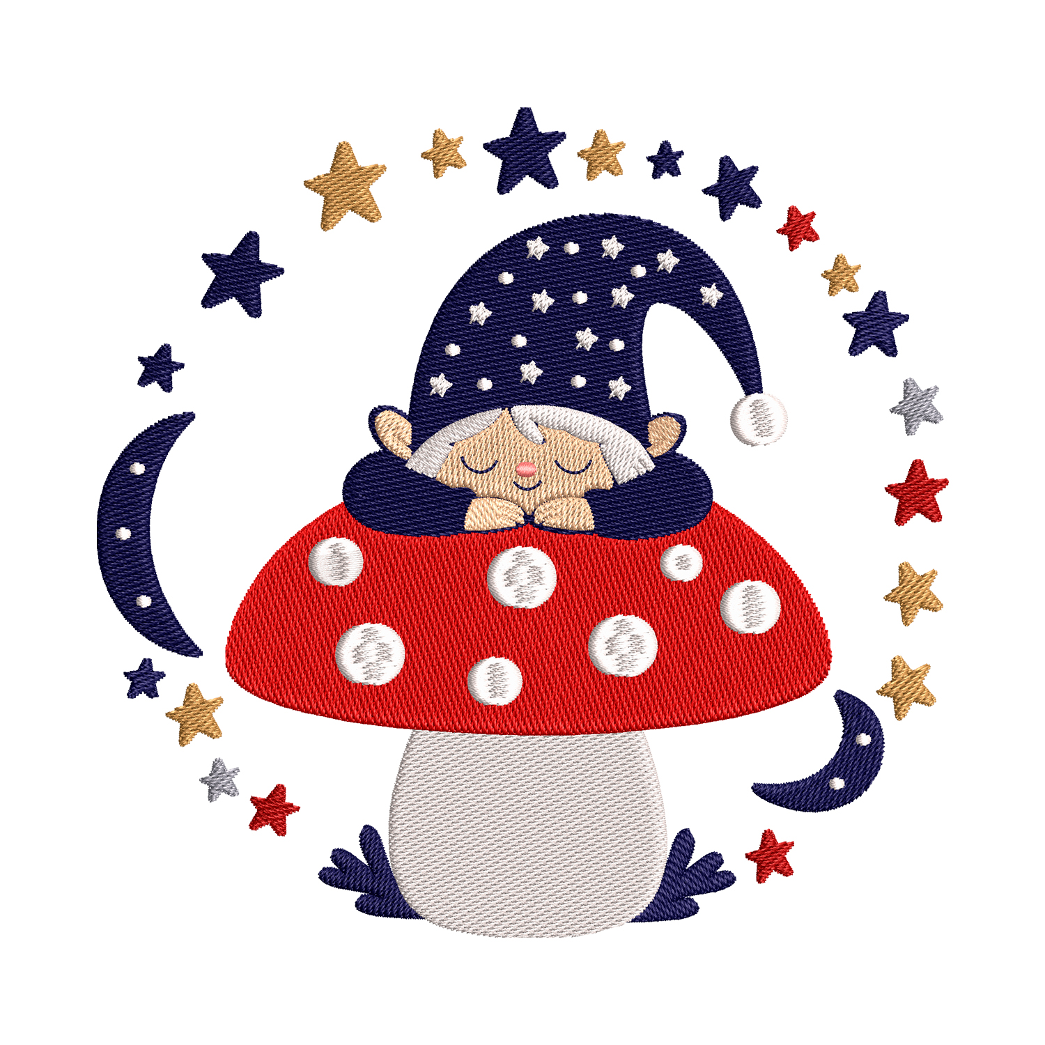 sleeping gnome embroidery design