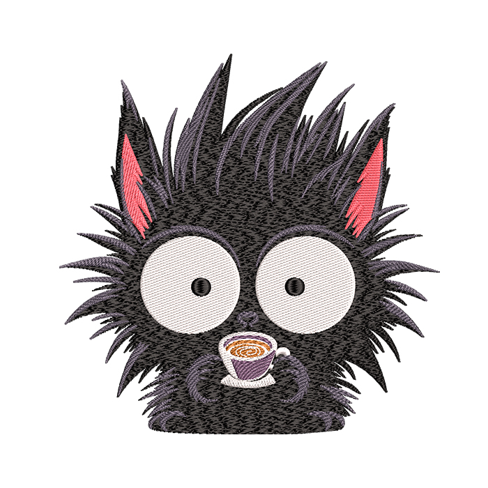Cat drinking coffee embroidery designs