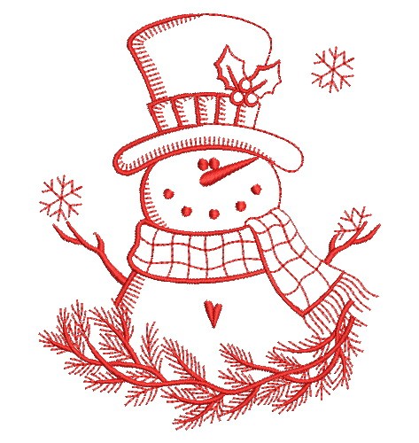 Redwork Holiday Snowmen-4