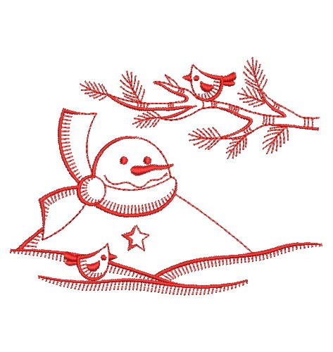 Redwork Holiday Snowmen-9