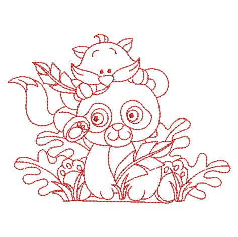 Redwork Forest Baby Animals-7