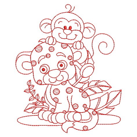 Redwork Forest Baby Animals-9