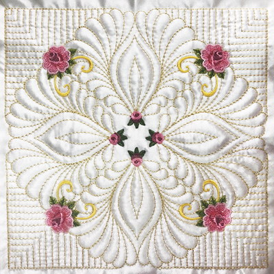 Trapunto Feather Rose Quilt -15