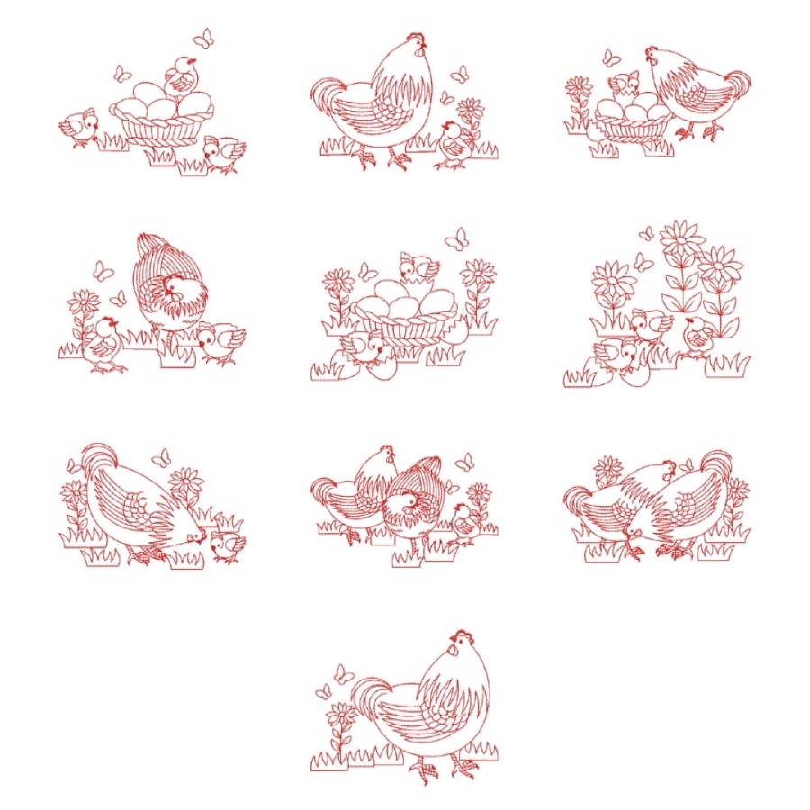 Redwork Chickens 