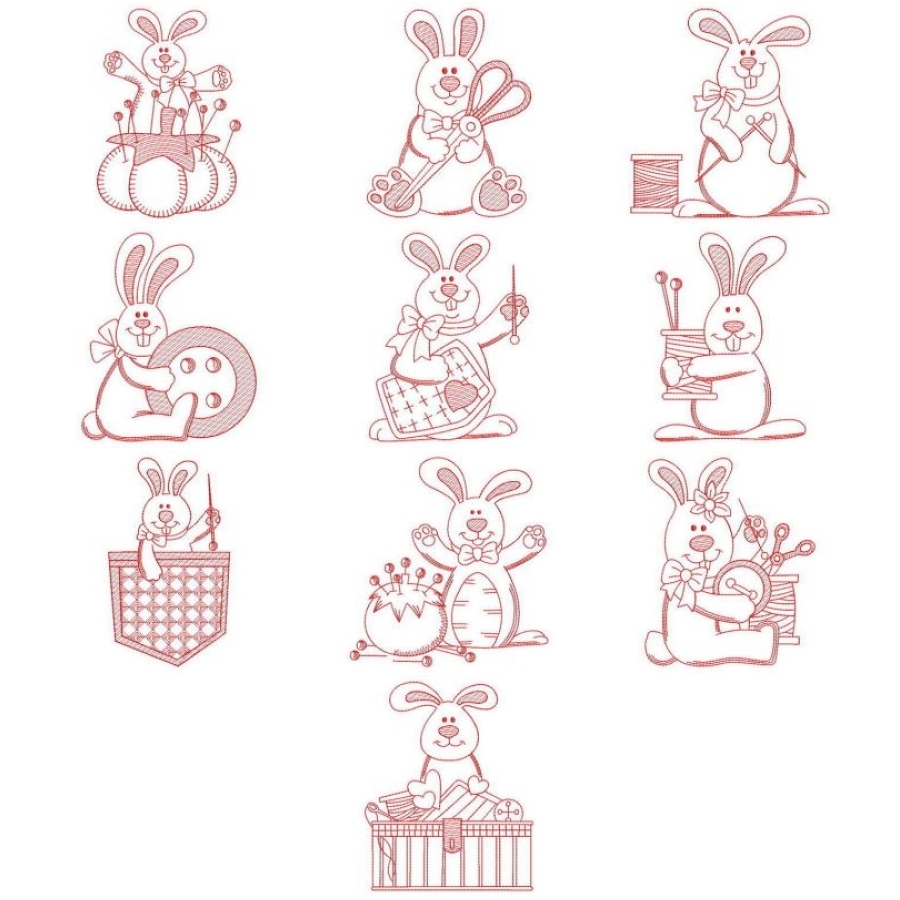 Redwork Sewing Bunny 
