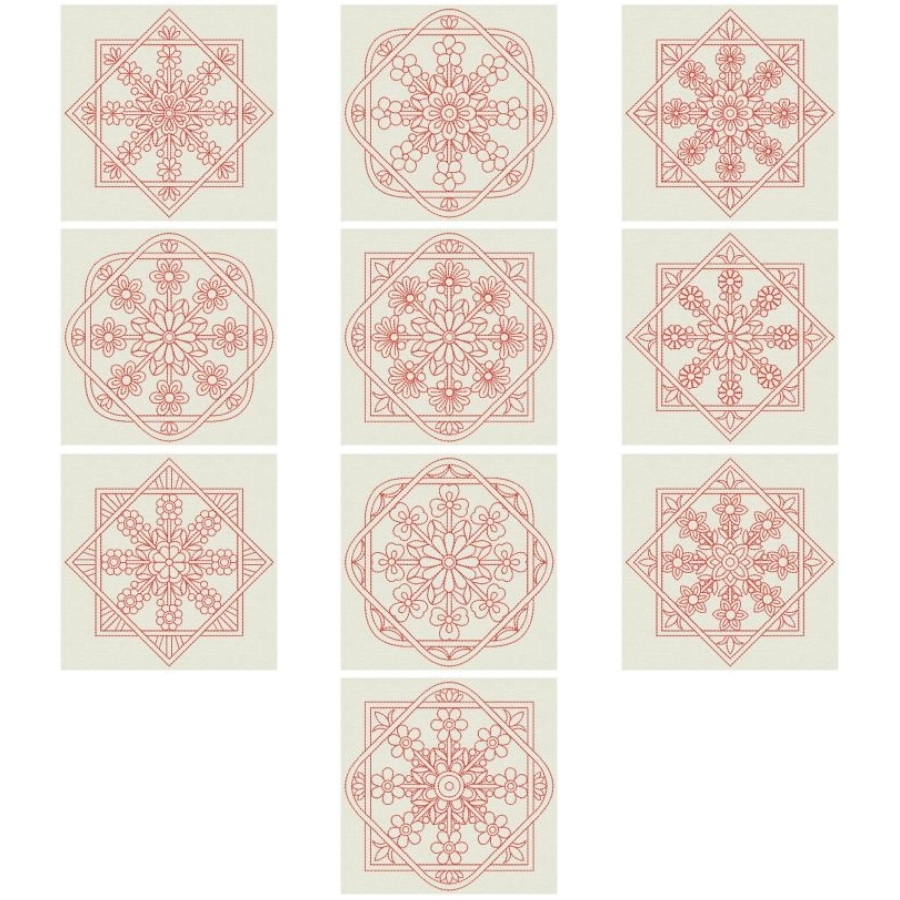 Redwork Flower Quilts 2 