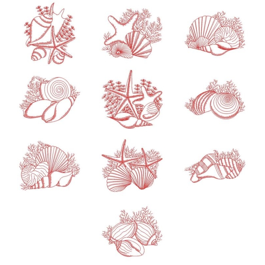 Redwork Seashells 