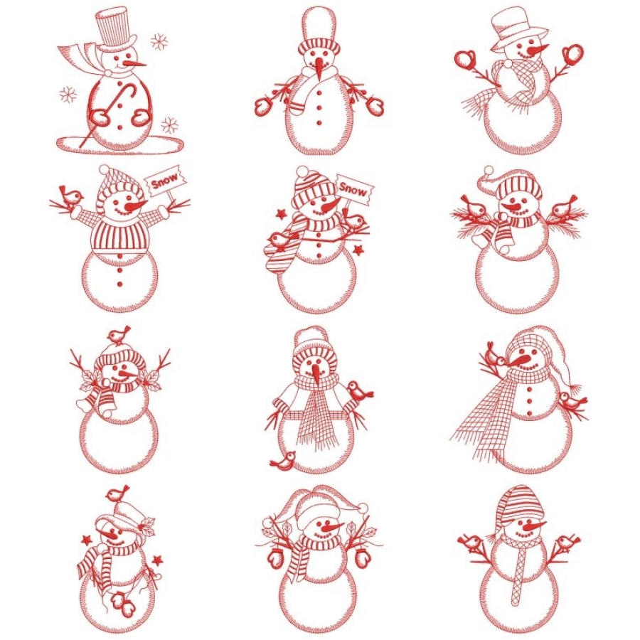 Redwork Christmas Snowman 